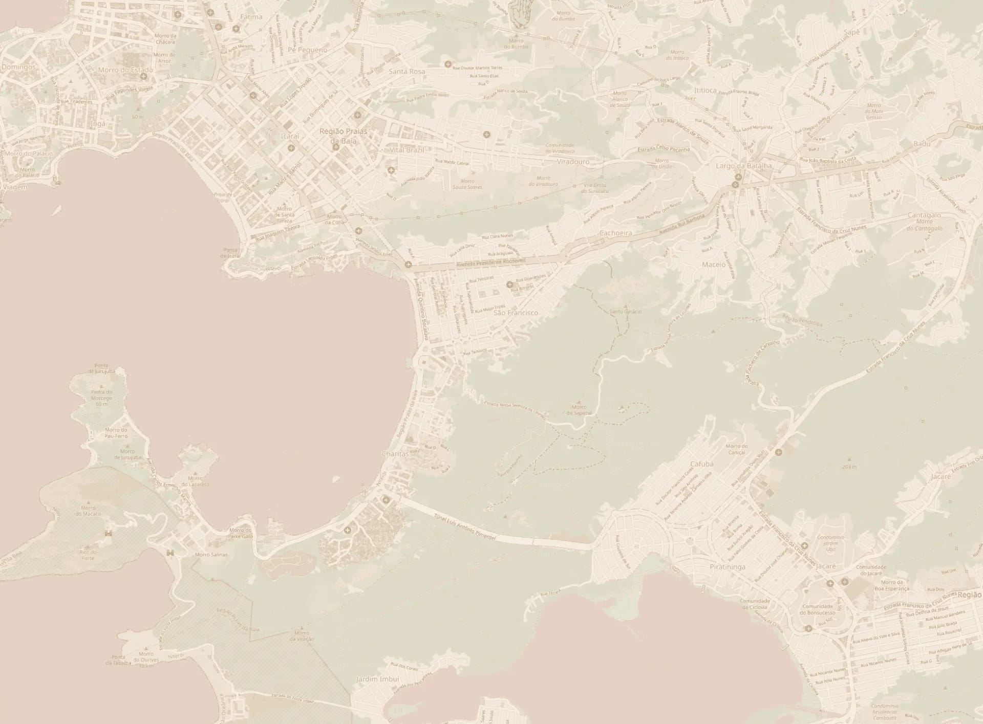 Mapa ilustrado de Niterói com a localização das 4 lojas Amantícia